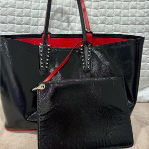Christian Louboutin Cabata Black Tote with Red Interior and Studded Handles